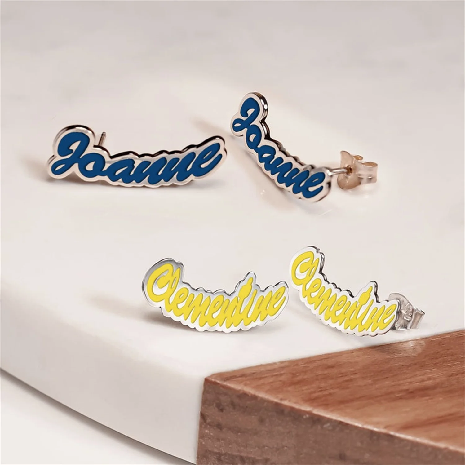Pair Of Color Enamel Script Name Earrings Stainless Steel Personalized Stud Name Earrings Custom Name Earrings Gift for Women