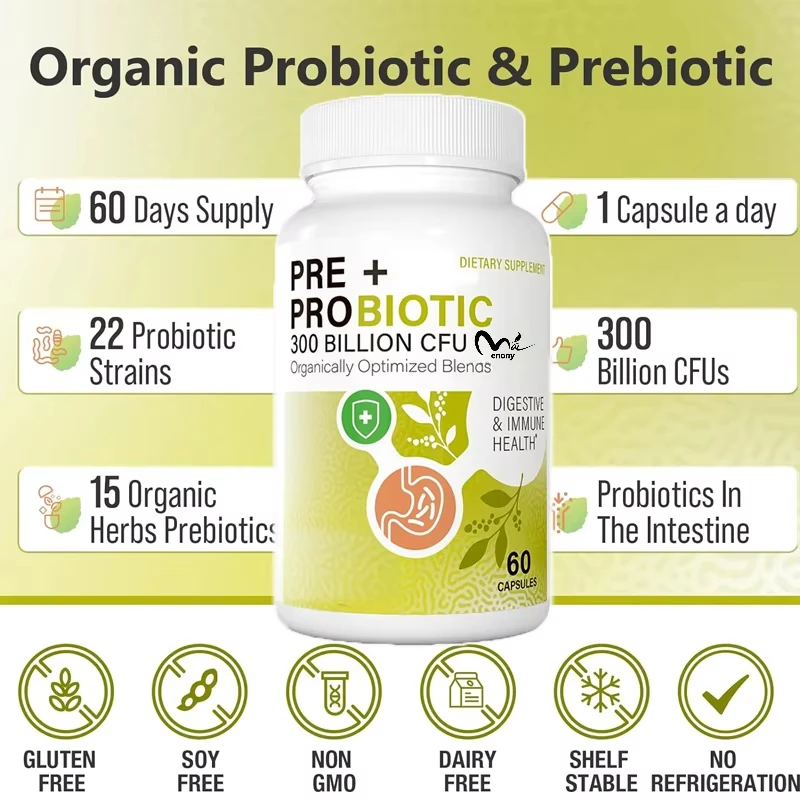 

300 billion colony units, 22 strains of probiotics+15 herbs promote digestive health, immunity, intestinal health, and bloating