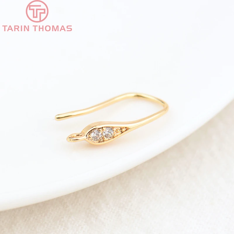 (2500)6PCS Height 16MM 24K Gold Color Brass With Zircon Earrings Hooks High Quality Diy Jewelry Accessories