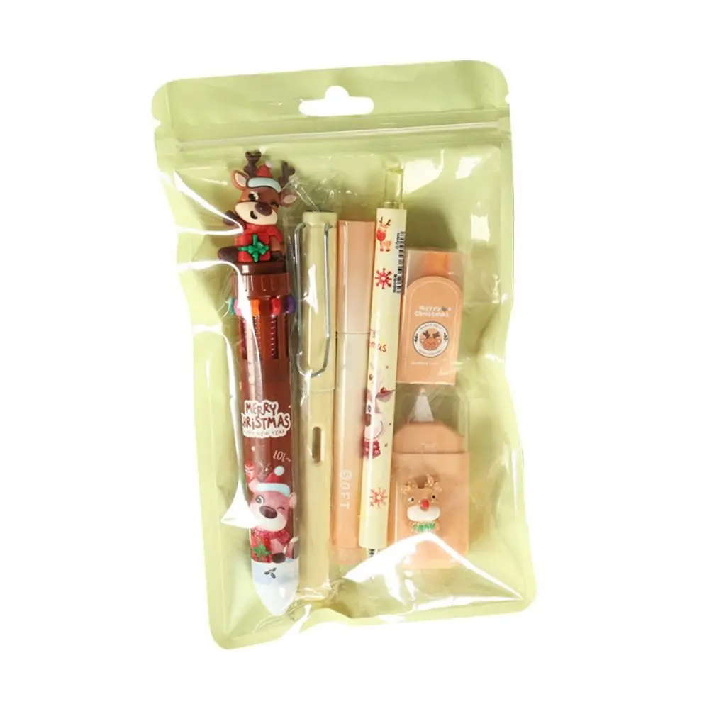 

INS 6-in-1 Stationery Set Christmas Deer Design Portable Gel Pen Pencil Eraser Back To School