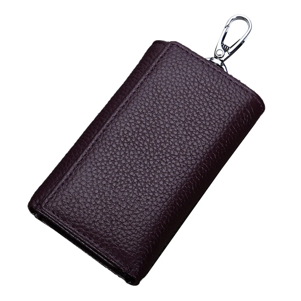 

Key Case Men and Women Multifunctional Tri-Fold Wallet PU Leather Keychain Bag Fashion Card Bit Coin Purse Purple