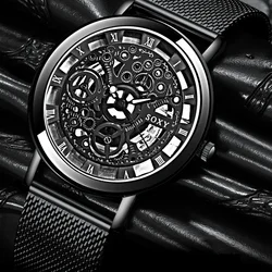 NEW Men Watches Skeleton Top Brand Luxury Business Watches Men's Stainless Steel Band Auto Date Relogio Masculino Saat