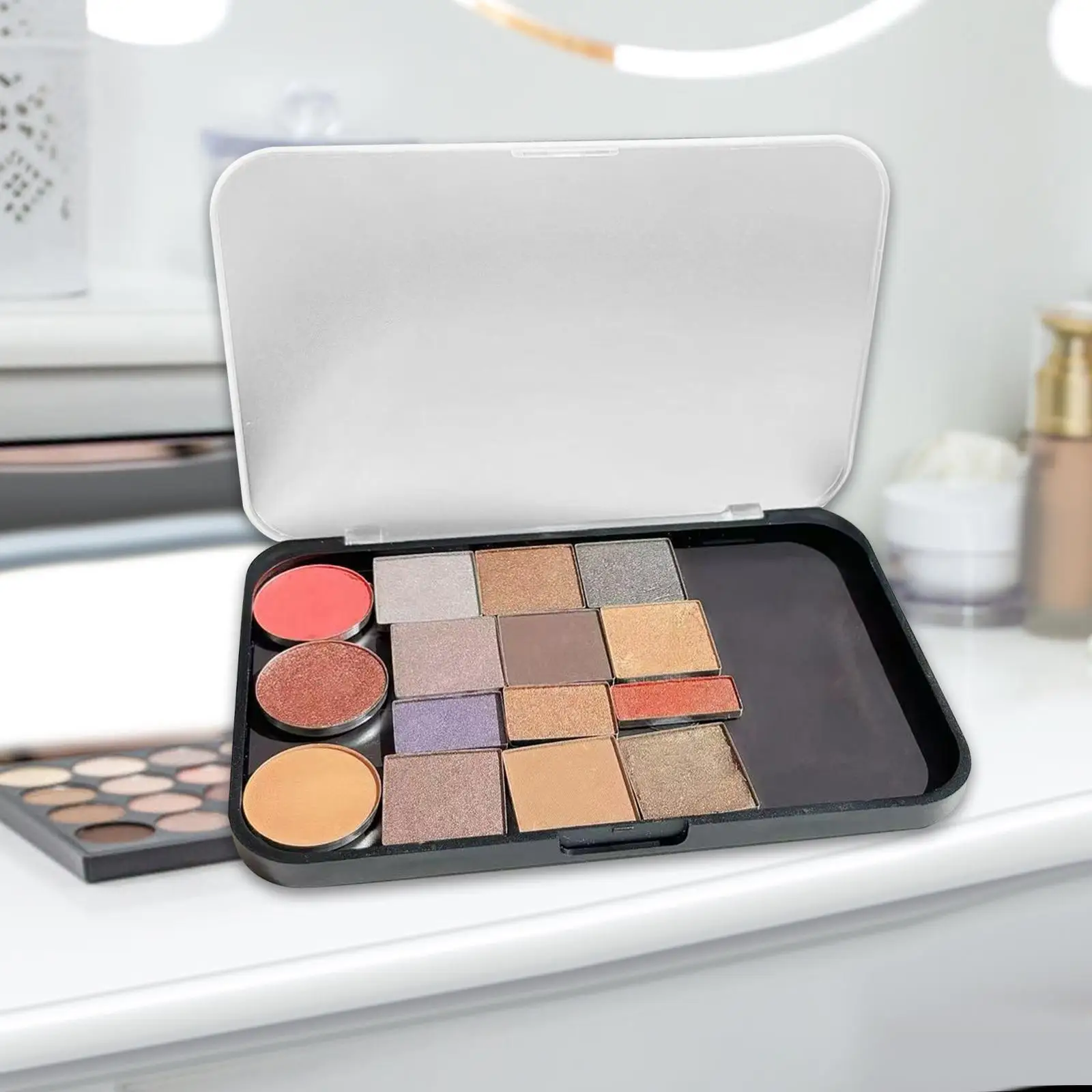 Palette de maquillage vide avec boîte de rangement de distribution de fard à paupières transparent givré