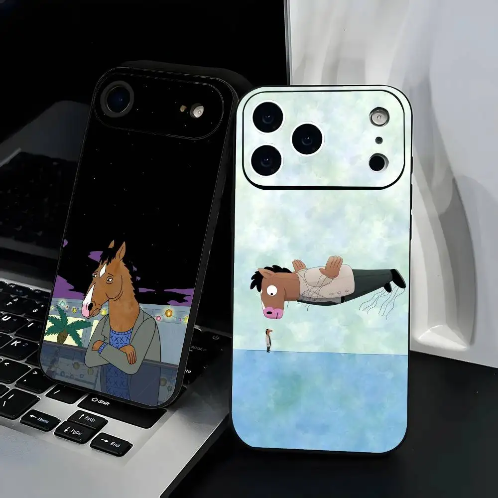 

Funny B-BoJack Horsemans Phone Case Fashion Black Frosted TPU Phone Case for iPhone 12-17. UV Spray Painted Design, Anti-fall Da