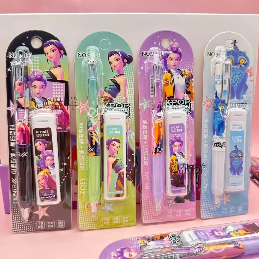 @-Kpop Demon Hunters 0.5mm Automatic Pencil Set Smooth Writing Stationery for Elementary School Students Anime Cosplay Supplies