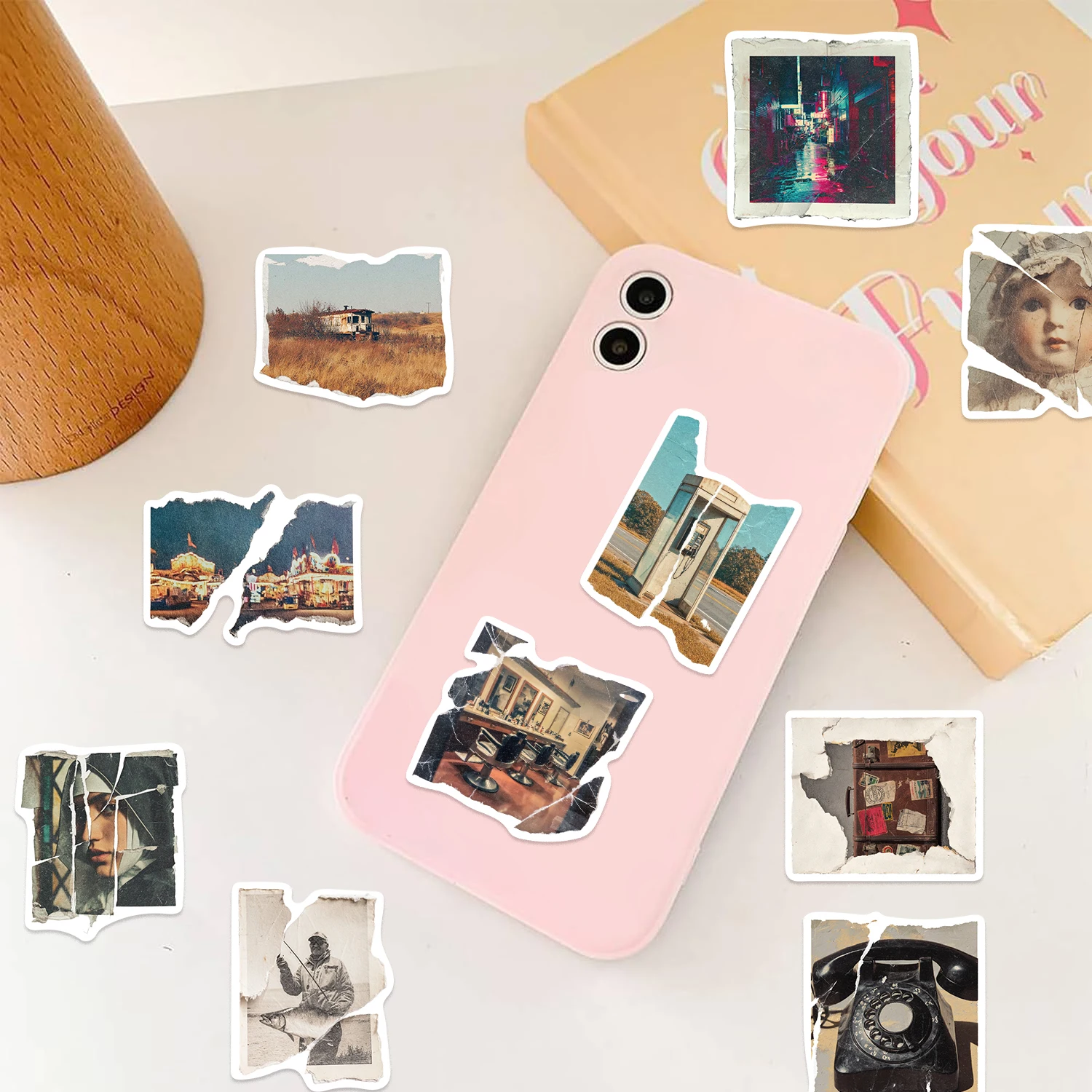 50Pcs Torn Photos Aesthetics Stickers Phone Case Skateboard Motorcycle Sticker Retro European Style Waterproof Decals