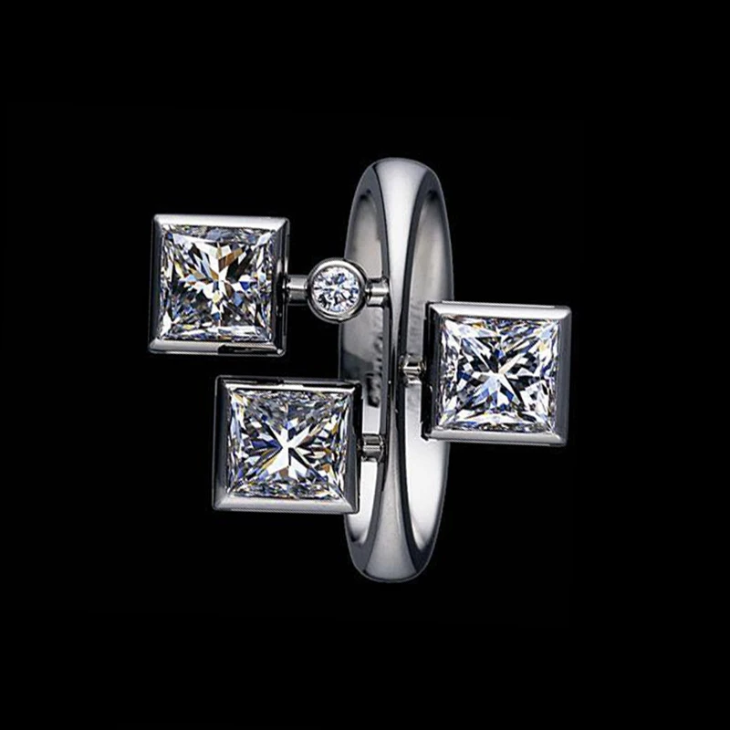 925 Silver Original Exclusive Ladies Square Zircon Ring Hip Hop Geometric Stereo Ring Reception Anniversary Jewelry Gift