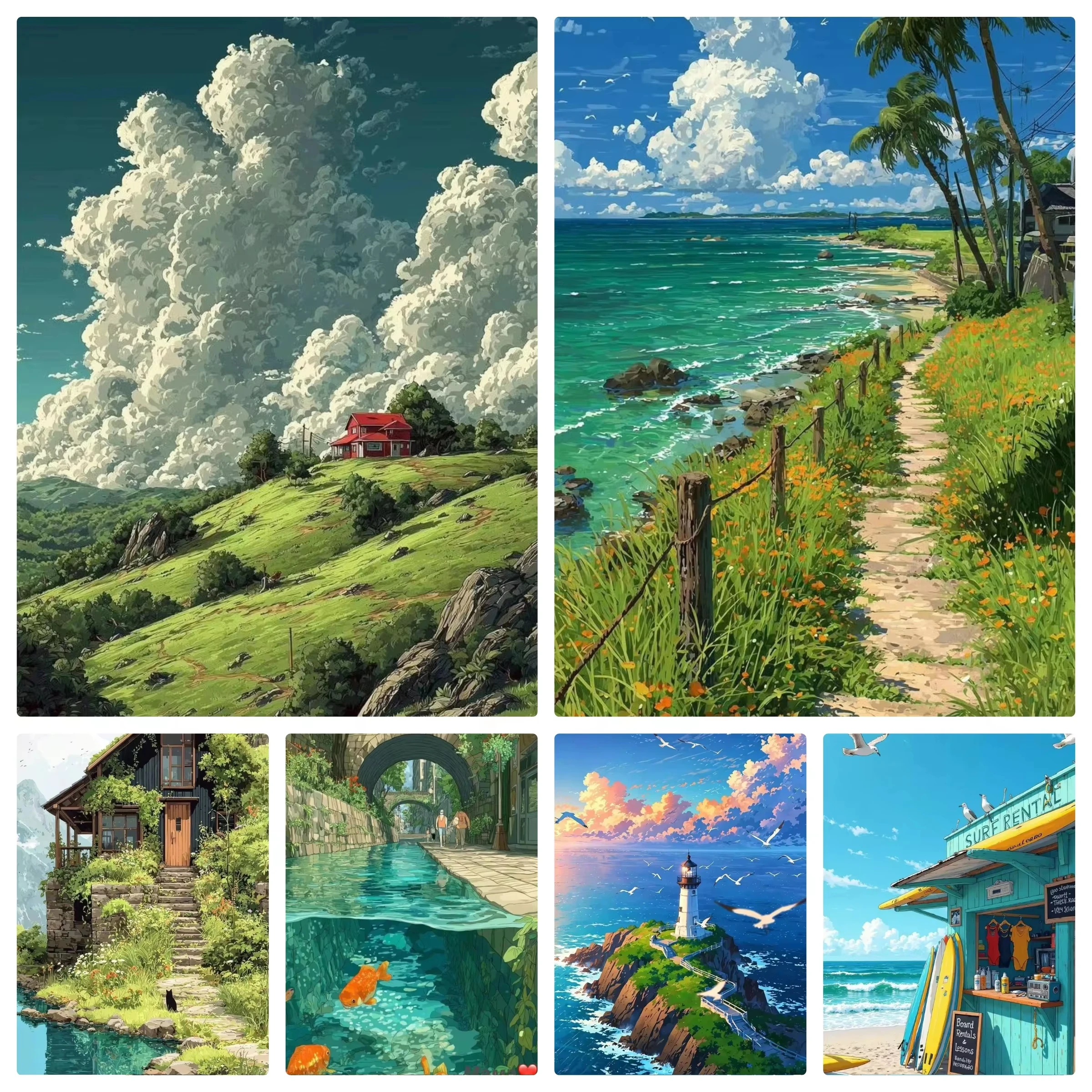 Japanese Landscape Forest Ocean Village Oil Painting By Numbers Living Room Bedroom Aesthetic Bar Decoration Gift