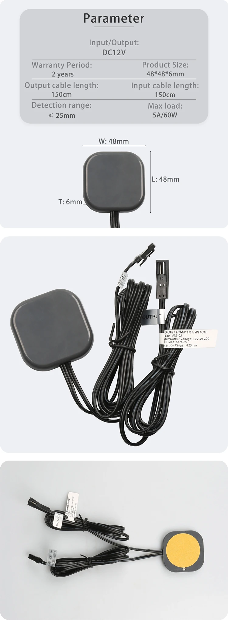 DC12V 24V Touch-Schalter für Möbel-LED, der Holz, Acryl, Stein und Keramikfliesen durchdringen kann. – Detail 3
