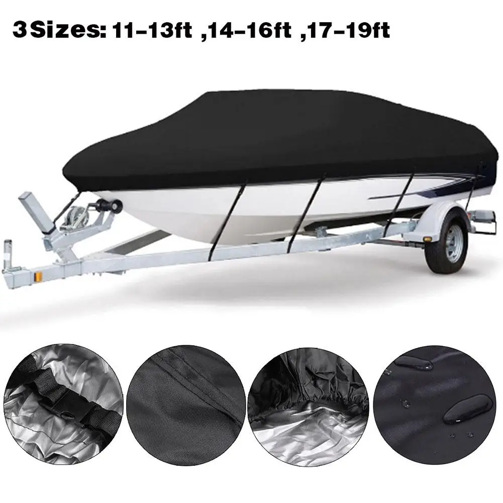 

Boat Cover 11-19ft Waterproof Trailerable Boat Cover 210D Oxford Cloth With Anti-UV Coating Cover For V-Hull Runabout Boat