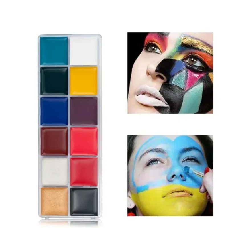 12 Face Painting Kit Body Makeup & 3 Colors Loose Powder Non Toxic Water Paint Oil with Brush Painting Halloween Cosplay Party