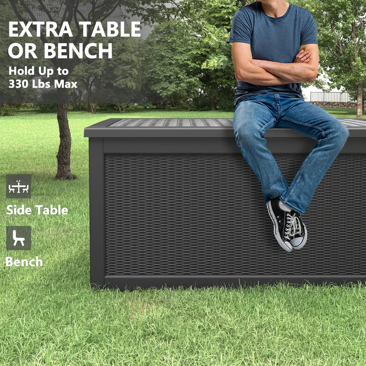 Outdoor Storage Box, 330 Gallon Deck Box Outdoor Waterproof