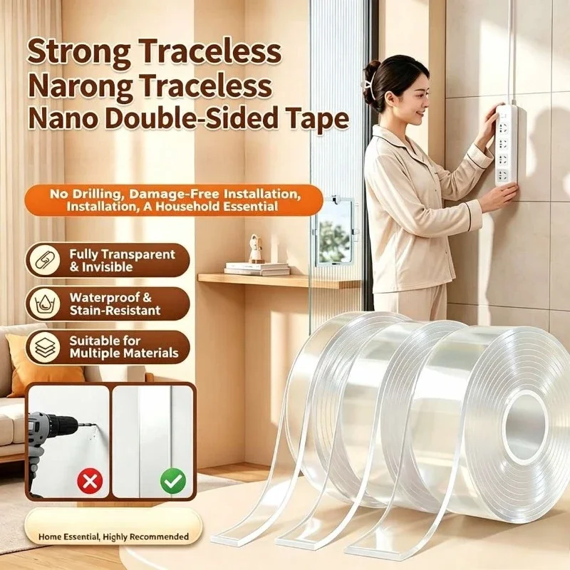 Strong Nano Adhesive Double-sided Tape with Super Strong Adhesion No Trace, Nail Free, Wall Mounted Strong Load-bearing Capacity