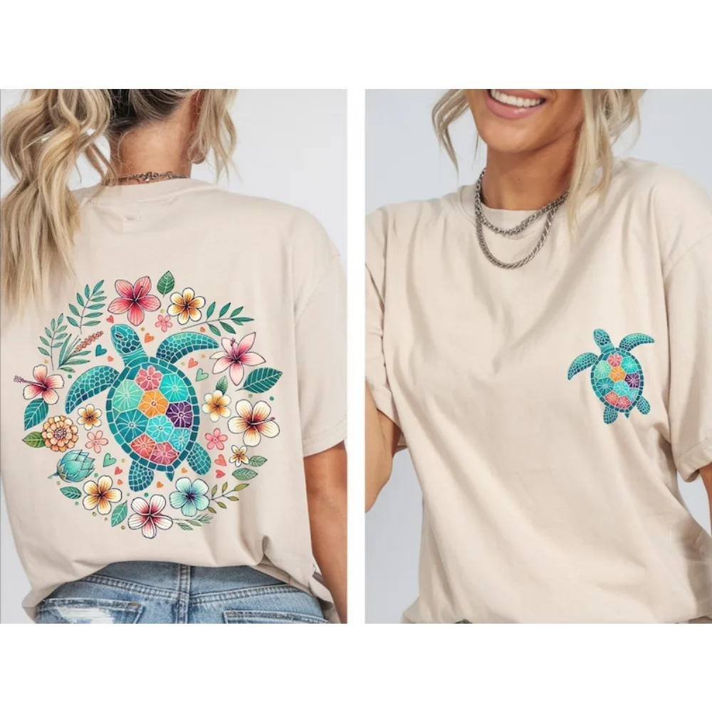 Watercolor Turtle Shirt Colorful Sea Turtle Shirt Ocean Life Tops Marine Life Clothes Beach Life Sweatshirt Short-sleeve Tees