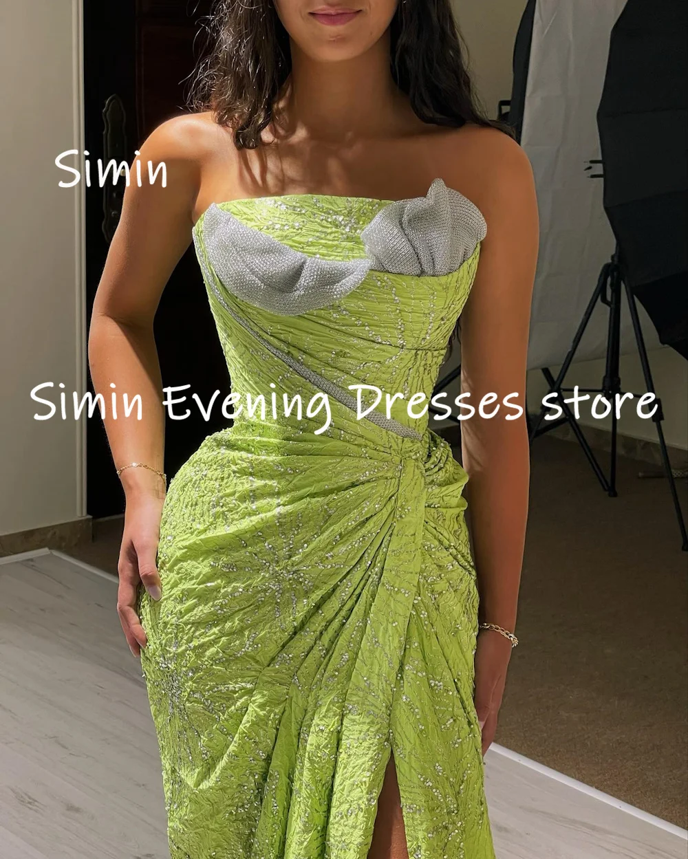 Simin Satin Meerjungfrau träger lose Populer Rüschen formelle Ballkleid bodenlangen Abend elegante Party kleider für Frauen