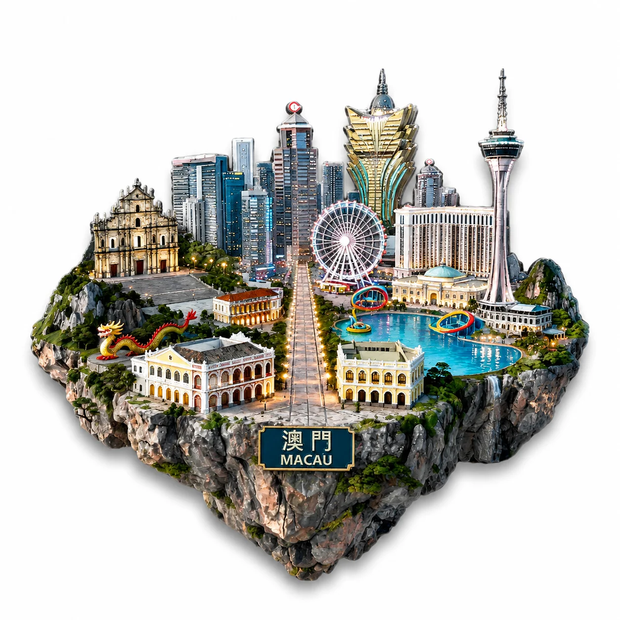 Macau Tower China3D Metal Fridge Magnet City Landmark Refrigerator Magnet Travel Souvenir Gift Creative Home Decoration for Kitc