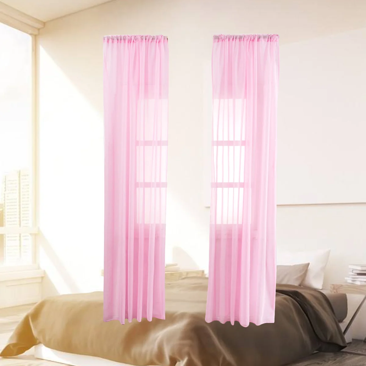 Sun Proof Curtain Curtains Home Decor Pink Window Sheer Voile Tulle for Bedroom