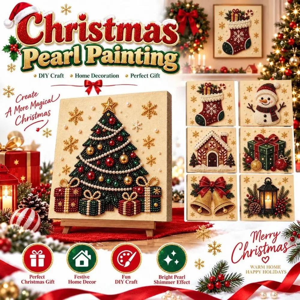 DIY Craft Kit Christmas Pearl Painting Canvas Bead Art Kit Christmas Diamond Collage Christmas Pattern 2D Flat Beaded Picture
