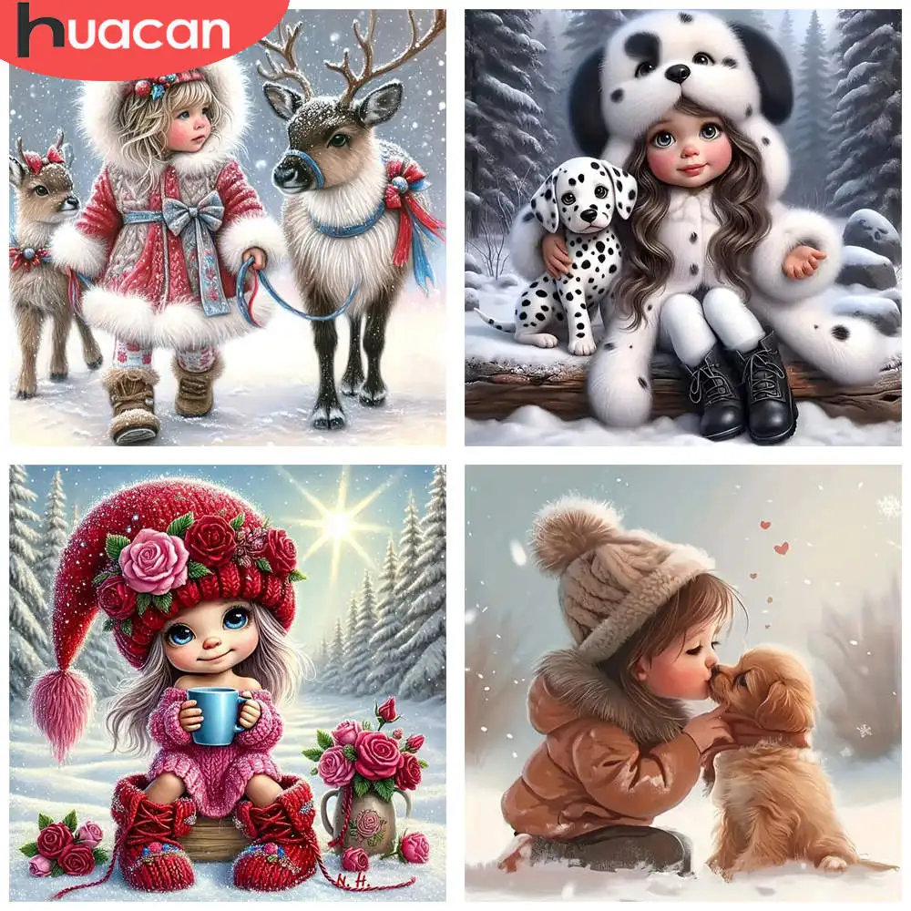 HUACAN 1 Stück Diamant-Gemälde Winter Wunderland Rentier Schnee Szene Kunst 5D DIY Diamant Stickerei Kits voller Bohrer Mosaik Handwerk