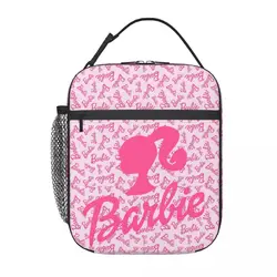 Fiambrera con logotipo personalizado de Barbie para mujer y niño, bolsa de almuerzo con aislamiento térmico, bolsas de mano portátiles para comida escolar