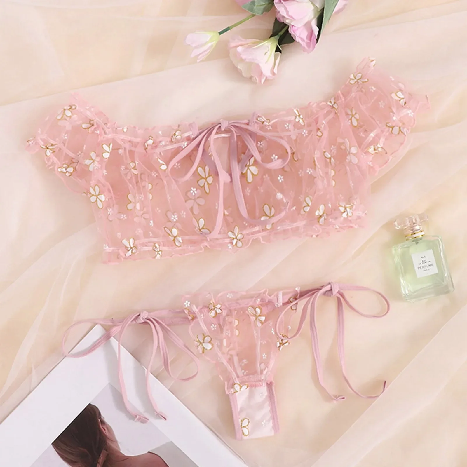 Сексуальный прозрачный женский комплект нижнего белья с открытыми плечевыми ремнями на груди, комплект нижнего белья с волнистыми точками, забавные новые комплекты в тон, сексуальный комплект для взрослых женщин