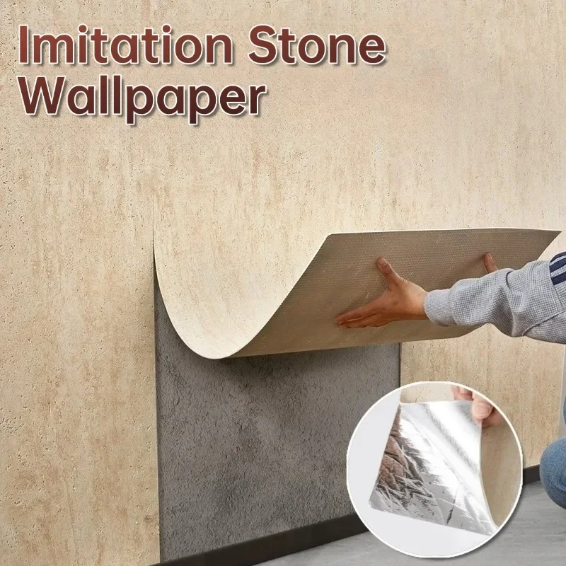 Self Adhesive Wallpapers 3D Faux Travertine Peel and Stick Wall Stickers Flexible Imitation Concrete Background Decor