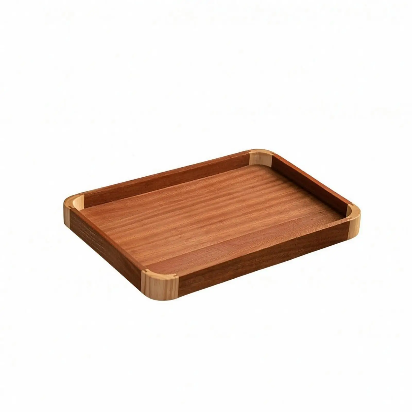 Decorative Sapele Wood Tray for Countertop Organization with Contrast Corner Accents
