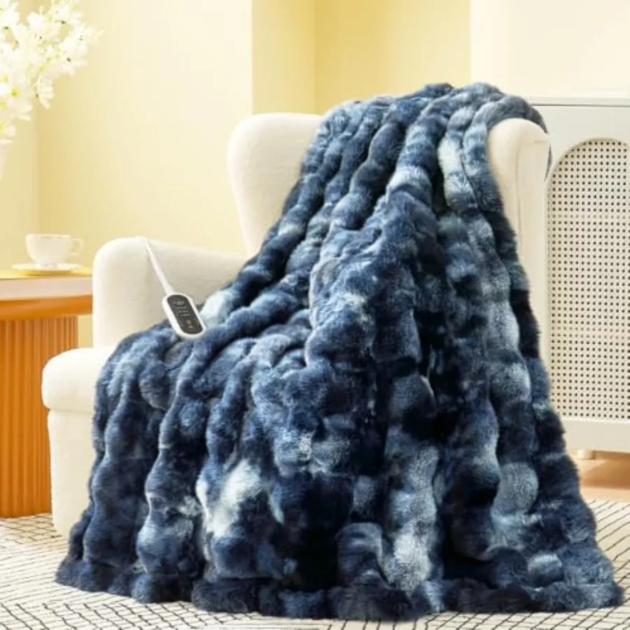 

Heated Bubble Faux Fur Blanket Electric - 50"x60" Heating Blanket Throw 2/4/6/8 Hours Auto-Off 8 Heat Level Over-Heat Protectio