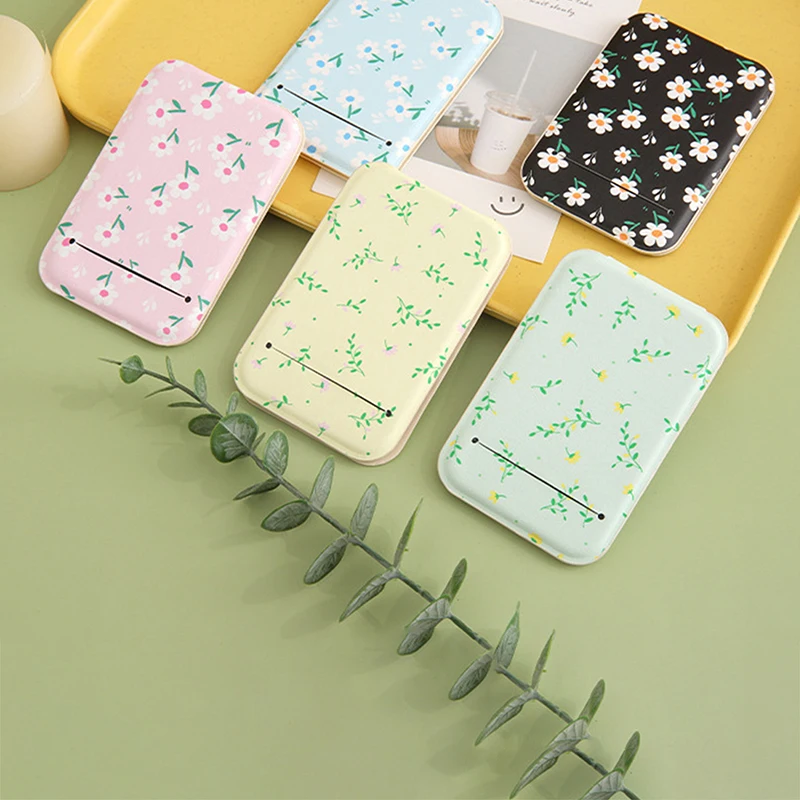 Espejo de maquillaje plegable con tapa Floral portátil, espejo de bolsillo Rectangular para mujer, espejo de tocador de mano