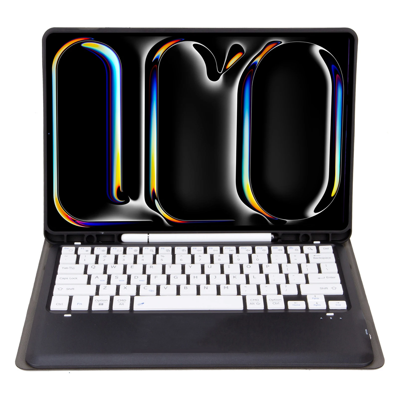 A14B สําหรับ iPad Pro 13 (2024) ฝาครอบคีย์บอร์ดที่รองรับ Bluetooth พร้อมช่องเสียบปากกาเคสแท็บเล็ตบางเฉียบ - ดํา / ขาว