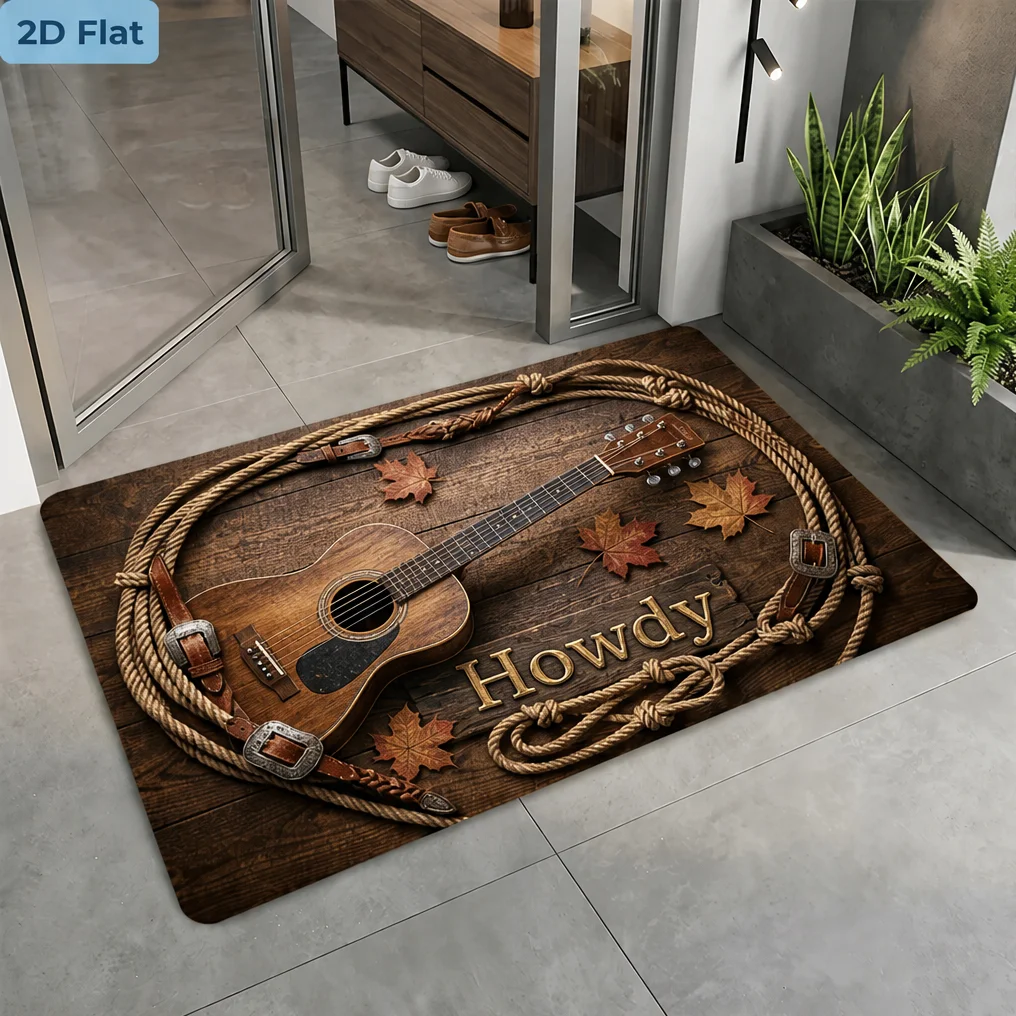 Cowboy Western Area Rug Straw Hat Lasso Rope Yeehaw Wood Art Print Retro Wild West Graphic Rug for Living Room Home Space