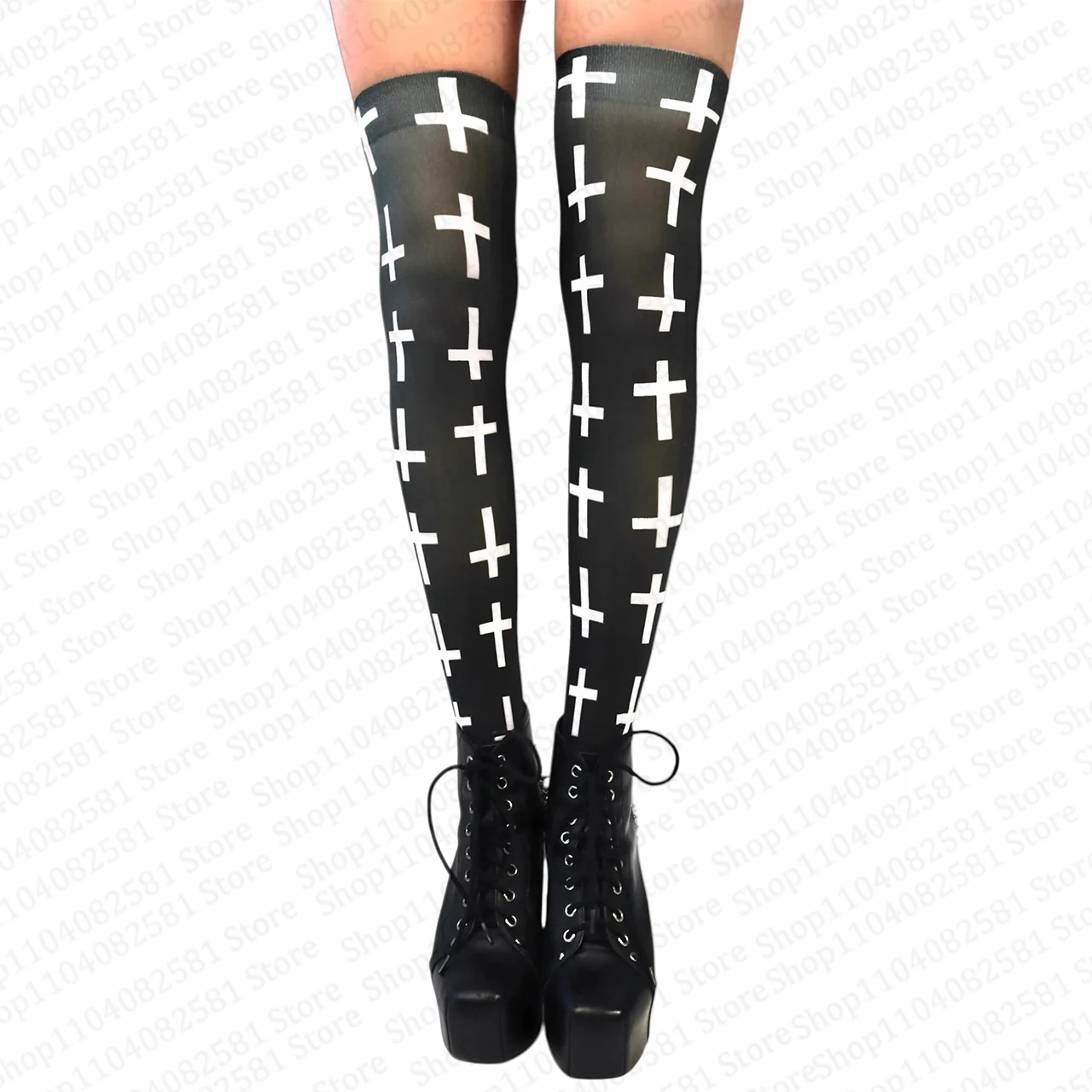 Y2K style fashionable cross printed long socks Harajuku casual knee high socks cosplay cute socks Kawaii retro 2000s Emo girl