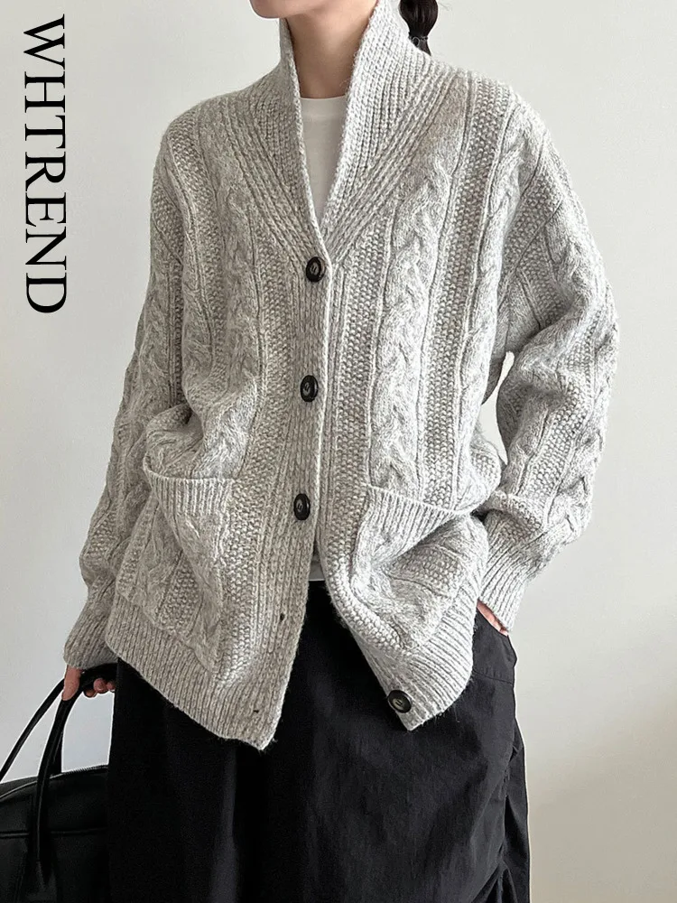 

WHTREND Korean Style Knit Half Turtleneck Sweater For Women Autumn Winter Wool Oversized Outerwear Warm Coat WH1384