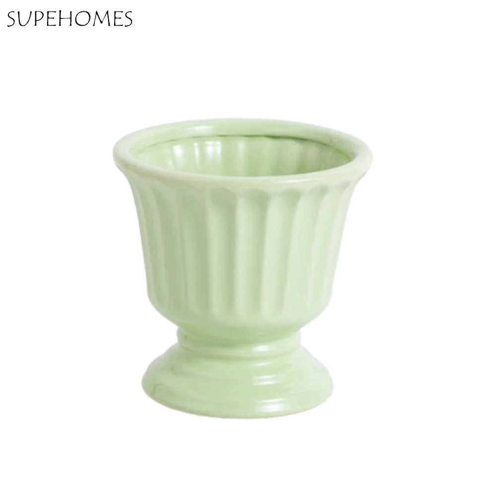 

Roman Column Ceramic Vase Nordic Vintage Style Plant Flower Pot with Drainage Holes Garden Planter For Hotel Wedding Table