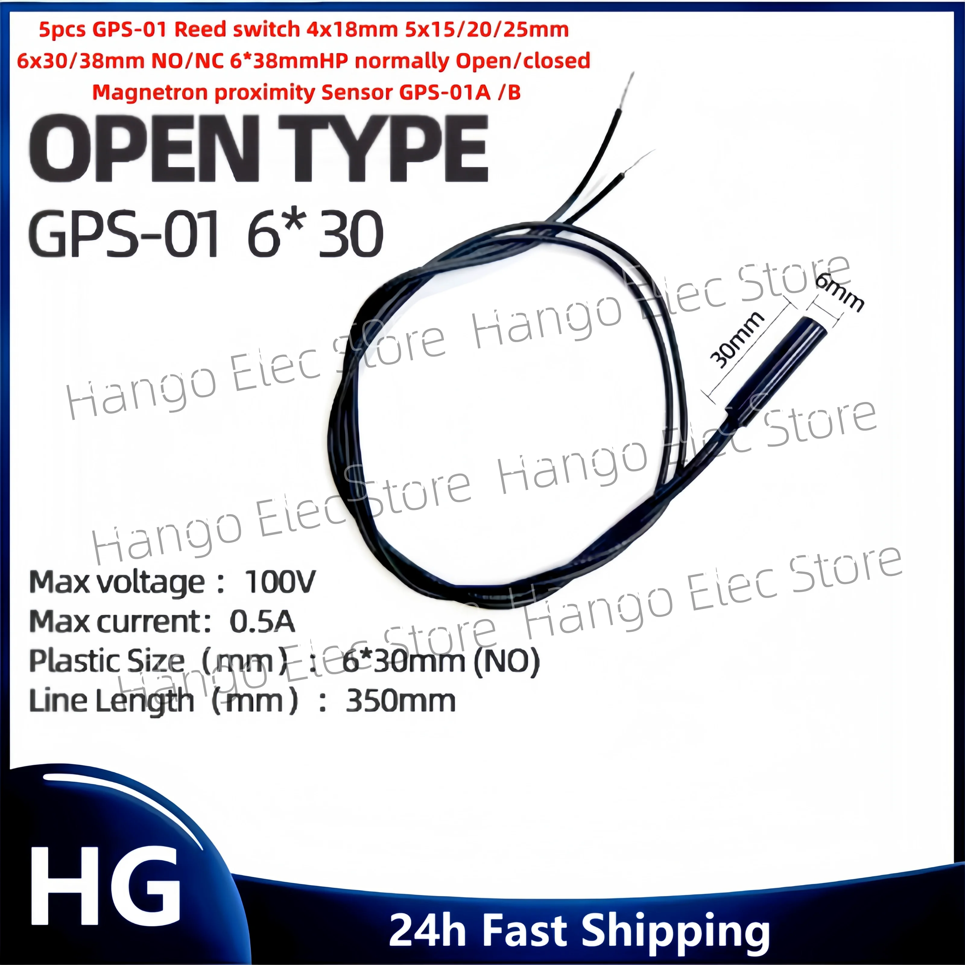 5pcs GPS-01 Reed switch 4x18mm 5x15/20/25mm 6x30/38mm NO/NC 6*38mmHP normally Open/closed Magnetron proximity Sensor GPS-01A /B
