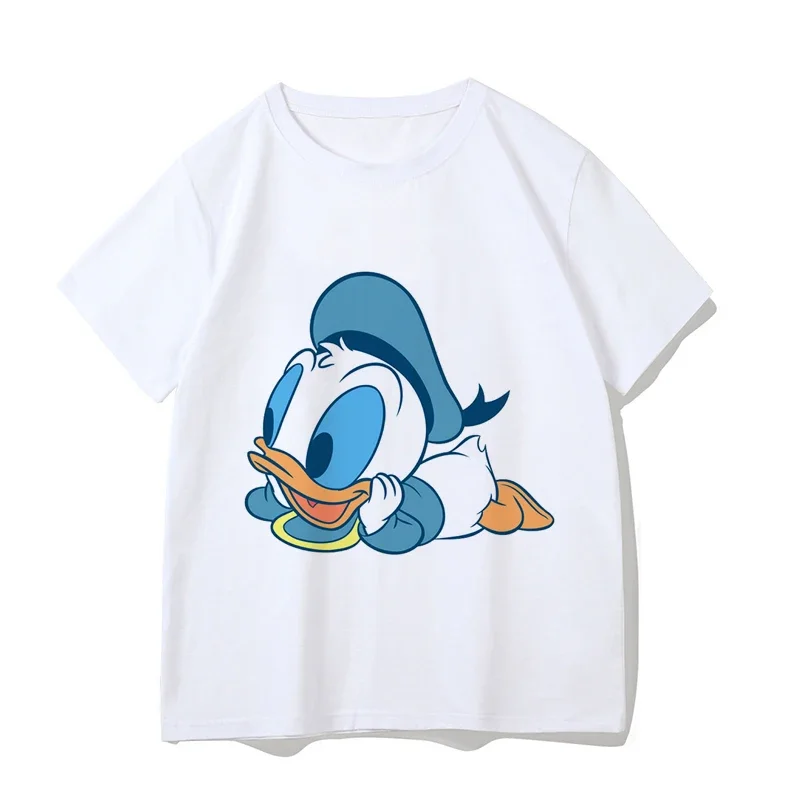 Disney T Shirt Summer Women\'s Simple Solid Color O Neck Harajuku T Shirt Short Sleeve Mickey Mouse and Donald Duck