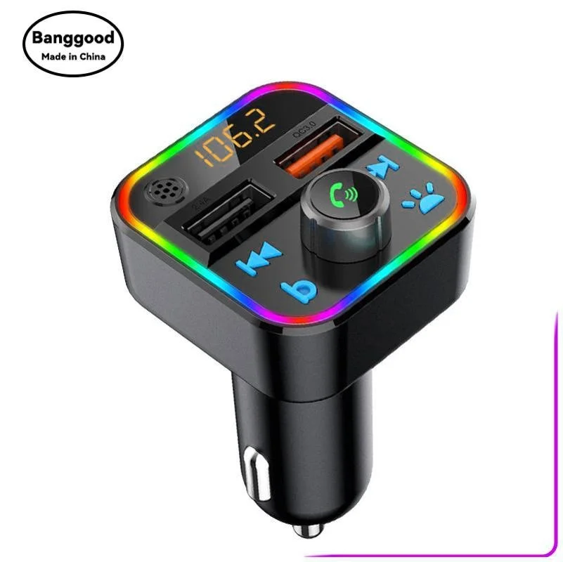 

BT22 Fast Charging Car Bluetooth MP3 Charger One-click Bass Voice Assistant Voltage Detection Ambient Light