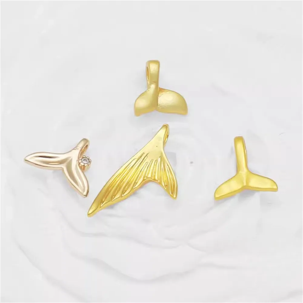 18k Gold Color Matte Gold Matte Plain Fishtail Small Pendant Lotus S Buckle Pendant Diy Jewelry Material Charm Accessories