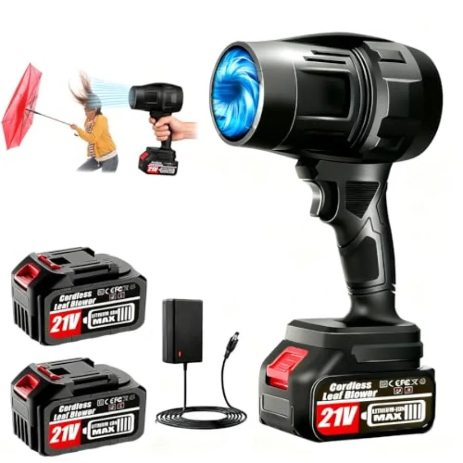 

Беспроводная воздуходувка для листьев с 2 аккумуляторами 4.0 Ач и зарядным устройством, 600 000 об/мин, турбовоздушная, легкая ручная воздуходувка с регулировкой