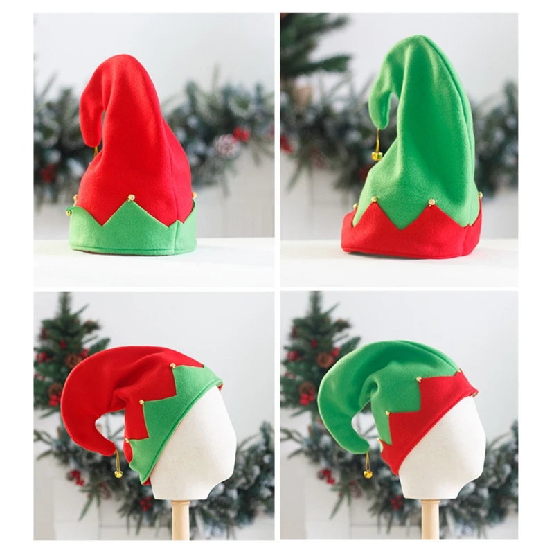 Vintage Red Green Christmas Hat Santa Claus Hat Elf Hat Pointed Hat for Adults Children Christmas Dress Up Party