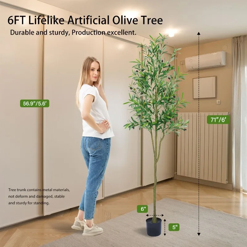 Olive Trees Artificial Indoor, Faux Olive Tree for Home Office Decor, Artificial Olive Tree Artificial Tree with Realistic Trunk