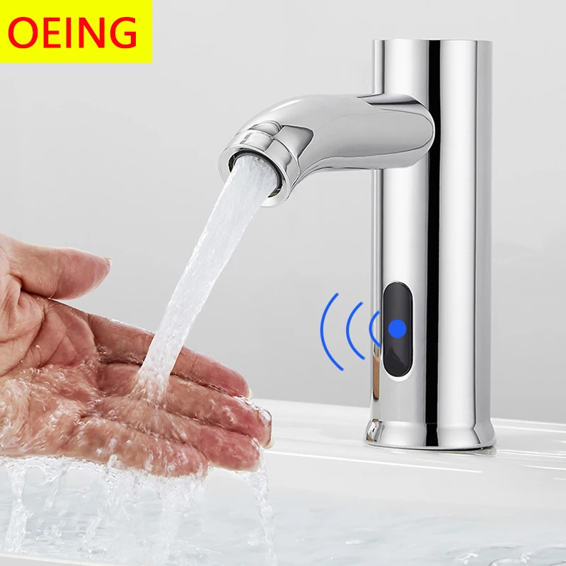 

Матовый черный сенсорный смеситель для ванной комнаты, смеситель для холодной и горячей воды с инфракрасным датчиком, смеситель для раковины из нержавеющей стали с питанием от батареи