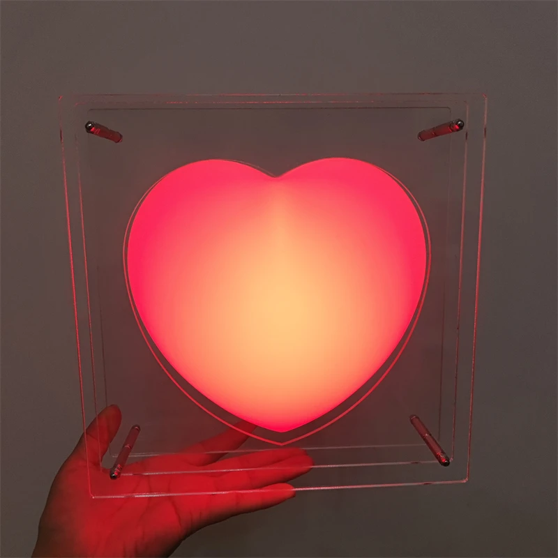 Heart-shaped Night Light Transparent Acrylic LOP Lamp Rechargeable RGB 16 Colors Remote Control Bed Time Atmosphere Girl Gift
