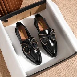 British Style Pointed Loafers Fashion Women Work Shoes Comfortable for Work Spring Autumn Black Butterfly-knot Shoes for Women