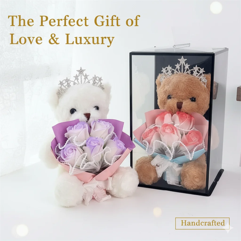1PC Creative Teddy Bear Floral Bouquet Gift Box Eternal Flowers Bouquet Christmas Gifts Wedding Birthday Valentine Party Decor