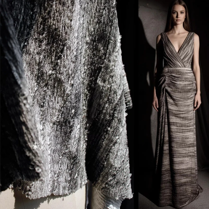 

Charcoal Textured Tree Bark Wrinkle Fabric for Creative DIY Vintage Coat Dress Clothing Designer Home Sewing Material Fabrics