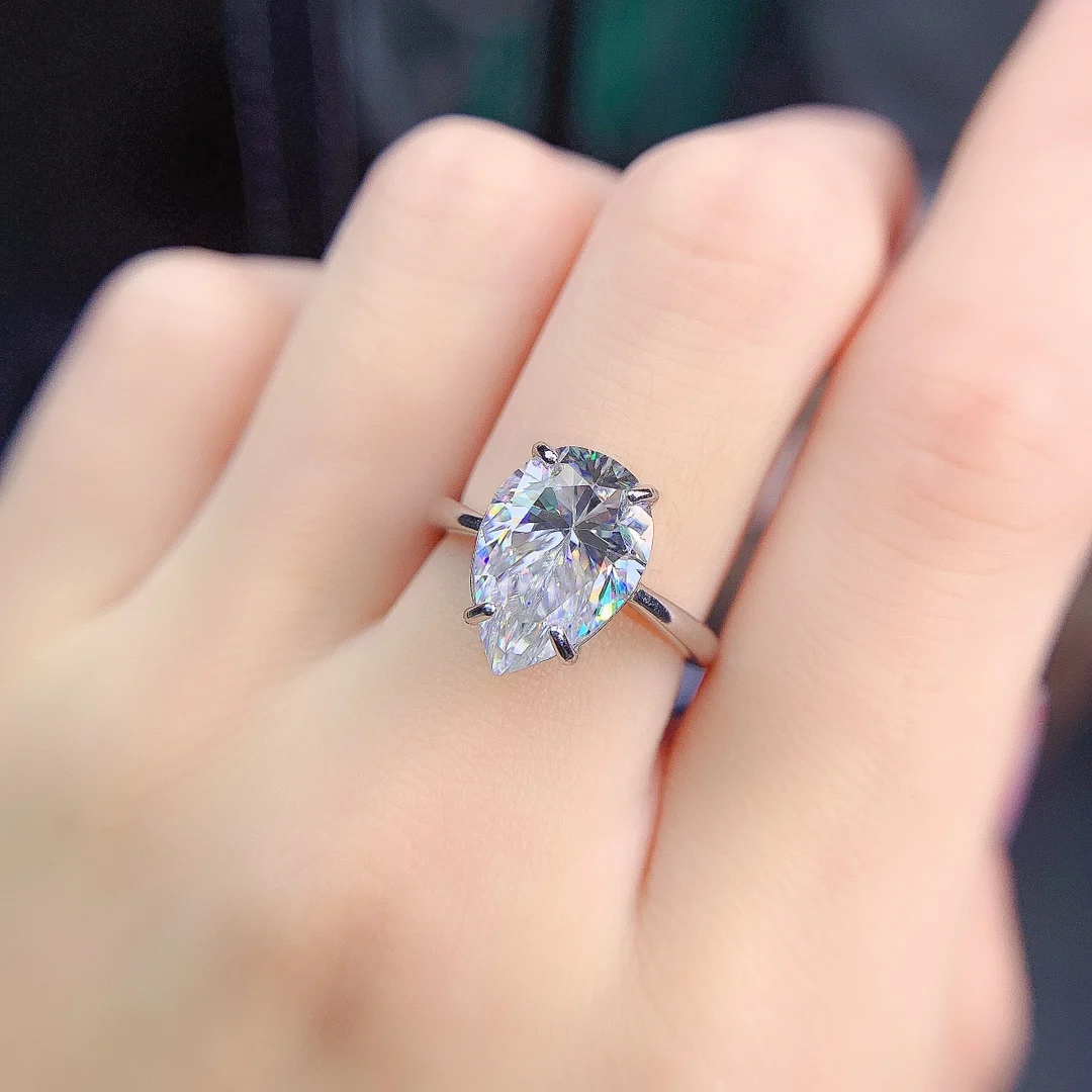 Pear 5ct D Color VVS1 Moissanite Solitaire Ring 925 Sterling Silver Moissanite Diamond Promise Ring With GRA Certificate