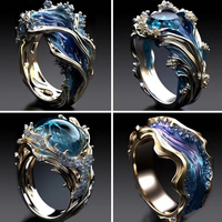 Fashion Unique Blue Sea Wave Adjustable Opening Rings For Women Girls Versatile Finger Rings Party Jewelry Accessories Gifts