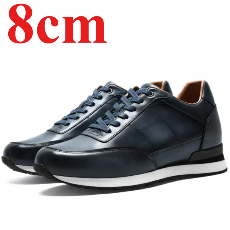 Invisible Inner Height Increasing 8cm Sports Leather Shoes Men's Korean Version Casual Shoes High-end Comfortable Elevator Shoes