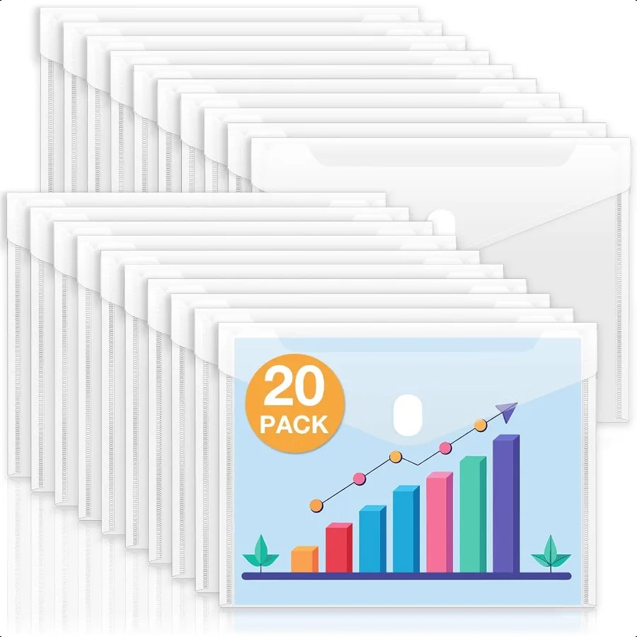 

20 Pack Plastic Envelopes File Folders Rainforced Clear Folder Important Document Organizer A4 Letter Size Bill Receipt Paper H
